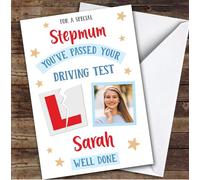 Personalised Passed Driving Test Card For Stepmum Photo L Plate Star | Custom Greetings Card For Passed Driving Test Any Text Inside & Out