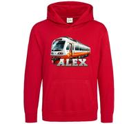 Personalised Passenger Train Hoodie For Boys Trains Railway Travelling Boy Girls Custom Name Hooded Top, 12-13 Years, Red