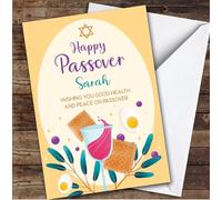 Personalised Passover Card For Anyone Drink Food Yellow | Custom Greetings Card For Passover Any Text Inside & Out