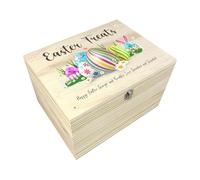 Personalised Pastel Easter Eggs Wooden Hamper Box - Custom Name, Easter Gift, Easter Basket, Easter Treats, Kids Easter, Family Easter, Easter Decor | W26 x D18.9 x H15.5cm