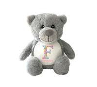 Personalised Patchwork Alphabet Teddy Bear Grey New Baby Gift