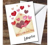 Personalised Patchwork Hearts Romantic Love Letter Happy Valentine's Day Card