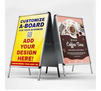 Personalised Pavement Signs, A-Boards & Display Sign Boards, A2 Size, Personalised A-Boards, Double-Sided Advertising A-Frame Print can be changed for Shops & Events, Personalised Shop Sign