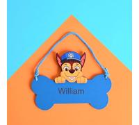 Personalised Paw Patrol Wooden Bedroom Door Sign - Add your own name or text (Blue - Chase)