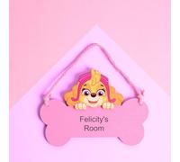 Personalised Paw Patrol Wooden Bedroom Door Sign - Add your own name or text (Pink - Skye)