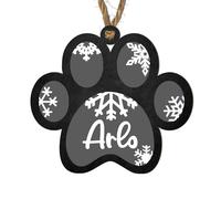 Personalised Pawprint Christmas Bauble - Custom Pet Ornament with Name - MDF Wood or Acrylic Options - Ideal for Christmas, Birthdays, Memorials, Pet Loss (Black, Mdf Wood Indoor Use Only)