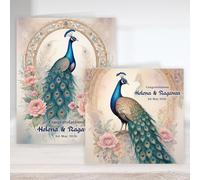 Personalised Peacock Wedding Card, Elegant Peacock Congratulations Card, Indian Inspired Wedding Card, Luxury Botanical Card, Romantic Peacock Design