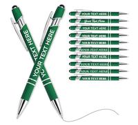 Personalised Pen Ballpoint Pens With Stylus,Customised Engraved Text Bulk Wholesale Pens - Ideal For Business Promotions, Schools, Company Event Giveaways, Personalised Gifts(Dark Green,10Pcs)