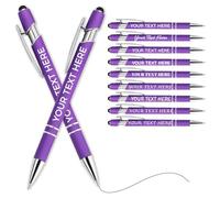 Personalised Pen Ballpoint Pens With Stylus,Customised Engraved Text Bulk Wholesale Pens - Ideal For Business Promotions, Schools, Company Event Giveaways, Personalised Gifts(Purple,50Pcs)