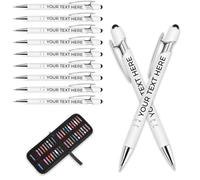 Personalised Pen Metal Ballpoint Pens With Stylus,Customised Text Engraving Bulk Wholesale Pens - Ideal For Business Promotions, Schools, And Event Giveaways, Personalised Gifts White, 10Pcs)