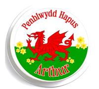 Personalised Penblwydd Hapus Cake Topper - Edible Icing 7.5" / 19cm Round - Welsh St David's Flag Daffodil Any Message Cake Decoration by Deb's Kitchen Cakes - St David's Day, Birthday Party