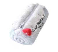 Personalised Pencil Case Embroidered Name Fluffy Pouch (Blue) | Personalised pencil case. Soft plush, smooth zip, 20cm long, 6cm wide, 6cm deep. Ideal for pens, makeup.