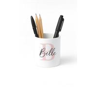 Personalised Pencil Pot - Custom Name & Initial Design - Pink or Blue Letter with Black Name - Ceramic Desk Organiser (92mm High x 83mm Wide) - Gift for Kids, Students & Office (Pink Name)