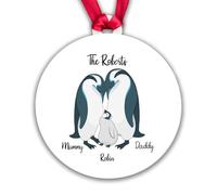 Personalised Penguin Bauble - New Baby - Family Bauble Christmas Tree Gift - White (1 Child, Decoration with Gift Box)
