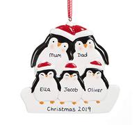 Personalised Penguin Christmas Decoration For Family of Five Bauble Xmas Ornament Keepsake Plaque any Names Customised