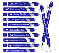 Personalised Pens Bulk Custom Pens with Logo Name 10 Pack Free Engraved Stylus Ballpoint Pens Customised Retractable Pen Message Text Gift for Men Women Black Ink Business Graduation Birthday Blue