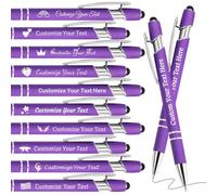 Personalised Pens Bulk Custom Pens with Logo Name 10 Pack Free Engraved Stylus Ballpoint Pens Customised Retractable Pen Message Text Gift for Men Women Black Ink Business Graduation Birthday Purple