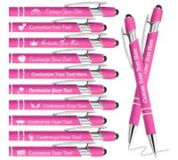 Personalised Pens Bulk Custom Pens with Logo Name 10 Pack Free Engraved Stylus Ballpoint Pens Customised Retractable Pen Message Text Gift for Men Women Black Ink Business Graduation Birthday Pink