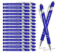 Personalised Pens Bulk Custom Pens with Logo Name 50 Pack Free Engraved Stylus Ballpoint Pens Customised Retractable Pen Message Text Gift for Men Women Black Ink Business Graduation Birthday Blue