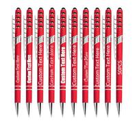 Personalised Pens Bulk Pack of 50, Custom Engraved Ballpoint Pen with Stylus Tip, Soft Touch Metal Retractable Writing Tool, Ideal Business Corporate Graduation Wedding Gifts (Red)