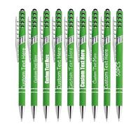 Personalised Pens Bulk Pack of 50, Custom Engraved Ballpoint Pen with Stylus Tip, Soft Touch Metal Retractable Writing Tool, Ideal Business Corporate Graduation Wedding Gifts (Green)