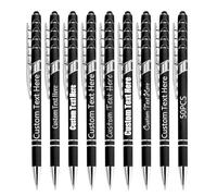 Personalised Pens Bulk Pack of 50, Custom Engraved Ballpoint Pen with Stylus Tip, Soft Touch Metal Retractable Writing Tool, Ideal Business Corporate Graduation Wedding Gifts (Black)