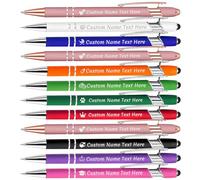 Personalised Pens with Stylus Name Free Engraving,Custom Metal Pens for Men Women Business Office,Customised engraved Name Message Logo Ballpoint Pens Black Ink-12,24,48,96 Pens Assorted-Click Action