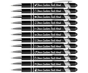 Personalised Pens with Stylus Name Free Engraving,Custom Metal Pens for Men Women Business Office,Customised engraved Name Message Logo Ballpoint Pens Black Ink-12,24,48,96 Pens Assorted-Click Action