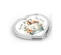 Personalised Perfume Bottle 80th Birthday Est 1945 Design Silver Heart Compact Mirror Gift For Her|Ladies|Women|Mum|Wife|Nan|Nanny|Nanna|Gran|Grandma