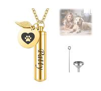 Personalised Pet Ashes Jewellery，Custom Cat Dog Ashes Necklace With Text Logo,Angel Wing Necklace Pet Memorial Ashes Holder Gifts (A, Gold)