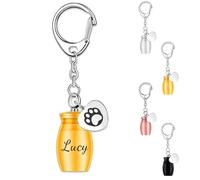 Personalised Pet Ashes Keychain - Custom Engraved Name & Paw Print Urn Keepsake - Stainless Steel Memorial Keyring For Dog/Cat Ashes With Filling Kit - Loss Gift For Pet Owners (Style 1-Gold)
