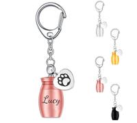Personalised Pet Ashes Keychain - Custom Engraved Name & Paw Print Urn Keepsake - Stainless Steel Memorial Keyring For Dog/Cat Ashes With Filling Kit - Loss Gift For Pet Owners (Style 1-Rose Gold)