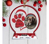Personalised Pet Bereavement Bauble - Custom Photo & Name Christmas Tree Ornament for Pet Loss Remembrance Keepsake in a Snowglobe Shape (Red)