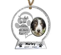 Personalised Pet Bereavement Bauble - Custom Photo & Name Christmas Tree Ornament for Pet Loss Remembrance Keepsake in a Snowglobe Shape (Silver)