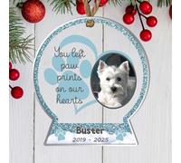 Personalised Pet Bereavement Bauble - Custom Photo & Name Christmas Tree Ornament for Pet Loss Remembrance Keepsake in a Snowglobe Shape (Blue)