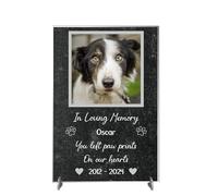 Personalised Pet Bereavement Photo Plaque - "Paw Prints on Our Hearts" Custom Memorial, Available in MDF or Acrylic, Size 148mm x 210mm (Acrylic A4 30cm x 21cm, Black)