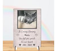 Personalised Pet Bereavement Photo Plaque - "Paw Prints on Our Hearts" Custom Memorial, Available in MDF or Acrylic, Size 148mm x 210mm (Mdf Wood A4 30cm x 21cm, Grey)