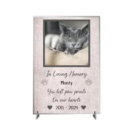 Personalised Pet Bereavement Photo Plaque - "Paw Prints on Our Hearts" Custom Memorial, Available in MDF or Acrylic, Size 148mm x 210mm (Acrylic A4 30cm x 21cm, Grey)