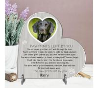 Personalised Pet Bereavement Plaque with Stands - Handcrafted Photo Memorial Decor, Customisable Design, Mdf Wood Heart On Stands UK-Made (Acrylic 18.5cm x 19cm, Grey Wood Effect)