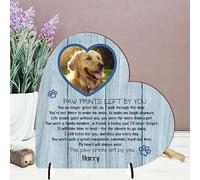 Personalised Pet Bereavement Plaque with Stands - Handcrafted Photo Memorial Decor, Customisable Design, Heart-Shaped MDF Wood Plaque UK-Made (13.5cm x 13.5cm, Blue Wood Effect)