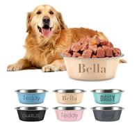 Personalised Pet Bowl with Name - Stainless Steel Dog Water Bowl, Double Reinforced Cat Feeding Dish with Non-Slip Bottom - Engraved Dog & Cat Durable (Beige)