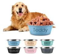 Personalised Pet Bowl with Name - Stainless Steel Dog Water Bowl, Double Reinforced Cat Feeding Dish with Non-Slip Bottom - Engraved Dog & Cat Durable (Blue)