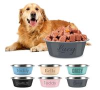 Personalised Pet Bowl with Name - Stainless Steel Dog Water Bowl, Double Reinforced Cat Feeding Dish with Non-Slip Bottom - Engraved Dog & Cat Durable (Gray)
