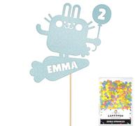 Personalised Pet Bunny Rabbit Glitter Cake Topper Lt Blue Any Custom Age & Name Glitter Cake Decoration and Sprinkles - Happy Birthday Decorations - Personalised Toppers for Cakes by Cakeshop