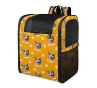 Personalised Pet Carrier Backpack - Custom Photo & Name Ventilated Cat Dog Backpack Carrier, Foldable Travel Bag for Small Medium Pets, Safety Lock & Removable Mat, Orange