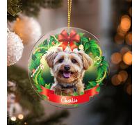 Personalised Pet Christmas Bauble Xmas Tree Decoration Custom Photo Name Acrylic Ornament Gifts for Dog Cat Pets Christmas Hanging Ornaments (E-Custom pet)
