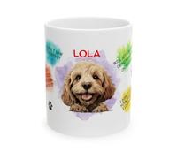 Personalised Pet Cockapoo Coffee Mug, Watercolour Design with Name, Ceramic Cup, Funny Dog Quotes