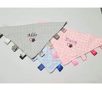 Personalised Pet Comforter Taggie, Puppy Comfort Blanket, Kitten Taggy Fur Baby Comforter with Satin Tags Any Name (Blue)