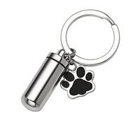 Personalised Pet Dog Paw Capsule Urn Keyring for Ashes Cylinder Bottle Cat Ash Cremation Jewellery Keepsake Memorial Engraving Cat Urns Key Ring with Paw Print Charms
