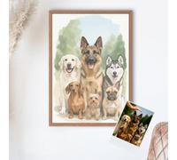 Personalised Pet Family Watercolour Portrait Print, Custom Dog Hand-Drawn Style Wall Art Gift, Unframed 12x16